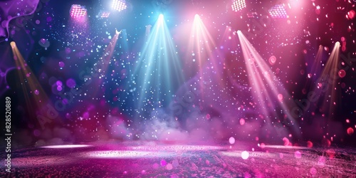 bright and glittery stage background image, girly kids style, dark and dramatic, spotlights