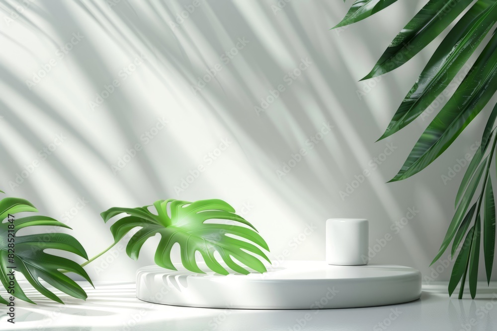 Podium product display with leaves Podium product display with leaves