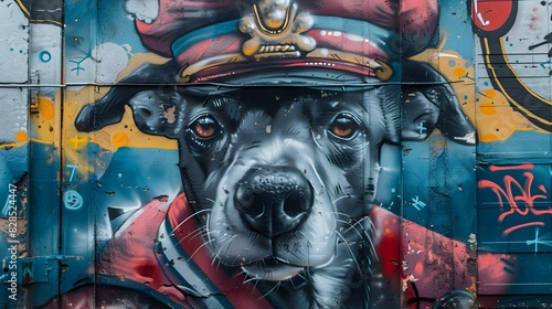 Vibrant Firefighter Pup in Colorful Graffiti Urban Setting