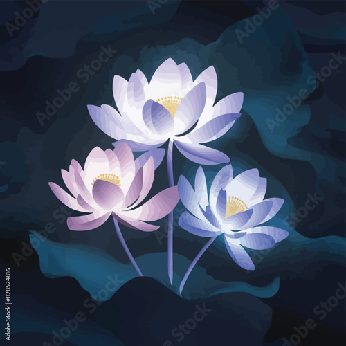 Set of three silhouettes of lotus flowers. Vector