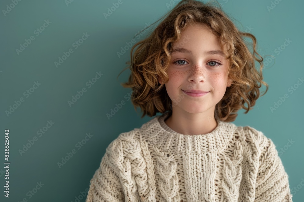 Teenager in a knitted sweater on a color background Teenager in a knitted sweater on a color background