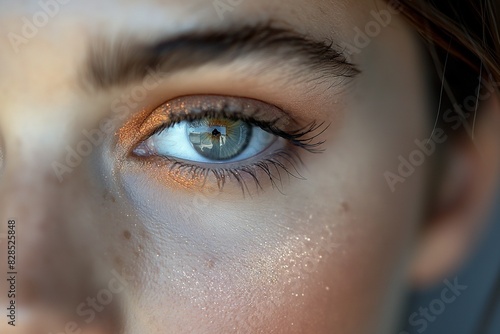 a woman's face showing her left eye with water droplets on it photo