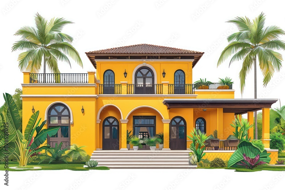 illustration of stylistic small mediterranean architecture in painting style