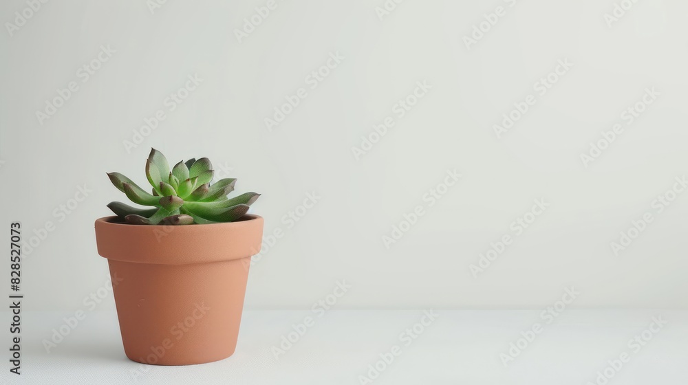 A small potted plant placed on one side of a plain white or light-colored surface, with the rest of the image left empty A small potted plant placed on one side of a plain white or light-colored surface, with the rest of the image left empty