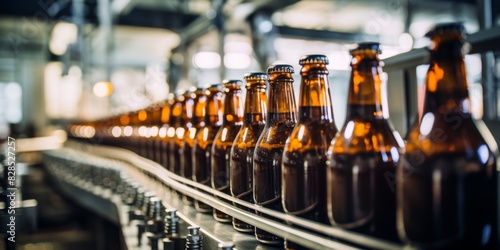 Automated Beer Bottling Process On Conveyor System In Manufacturing. Generative AI