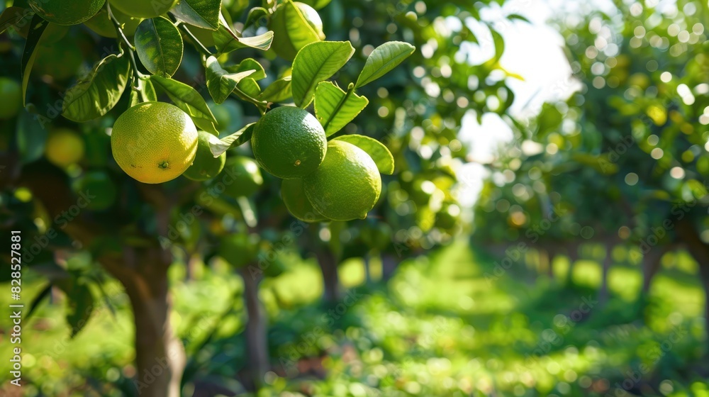 Fruit bearing lime trees in a farmer s orchard
