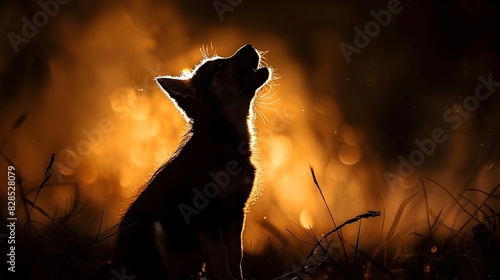Ominous Silhouette of Howling Wolf Under Dramatic Night Sky