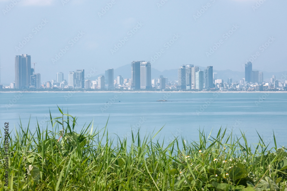 View of Da Nang city and bay on sunny day. Vietnam.
