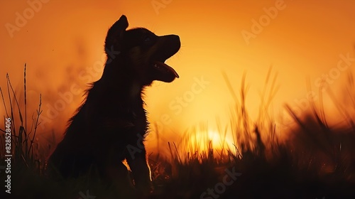 Solitary Canine Silhouette Gazing at Vibrant Sunset in Natural Landscape © Everything by Rachan