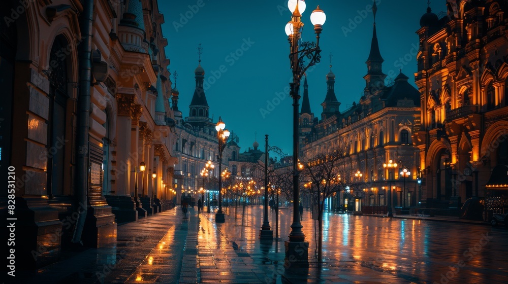 Fototapeta premium Night view of the city in front of the square 