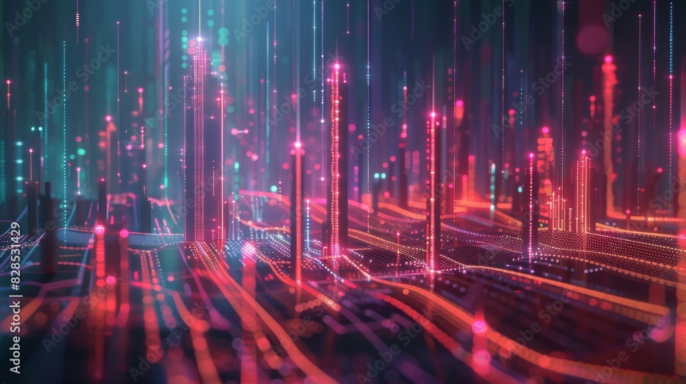 Smart city and abstract line and dot connect with gradient line design big data connection technology concept. 3d render Smart city and abstract line and dot connect with gradient line design big data connection technology concept. 3d render
