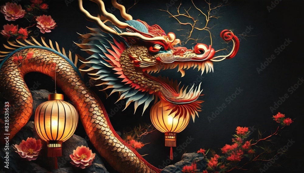 Obraz premium chinese dragon statue in temple