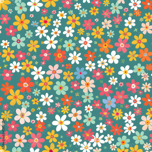 pattern with colorful retro flowers