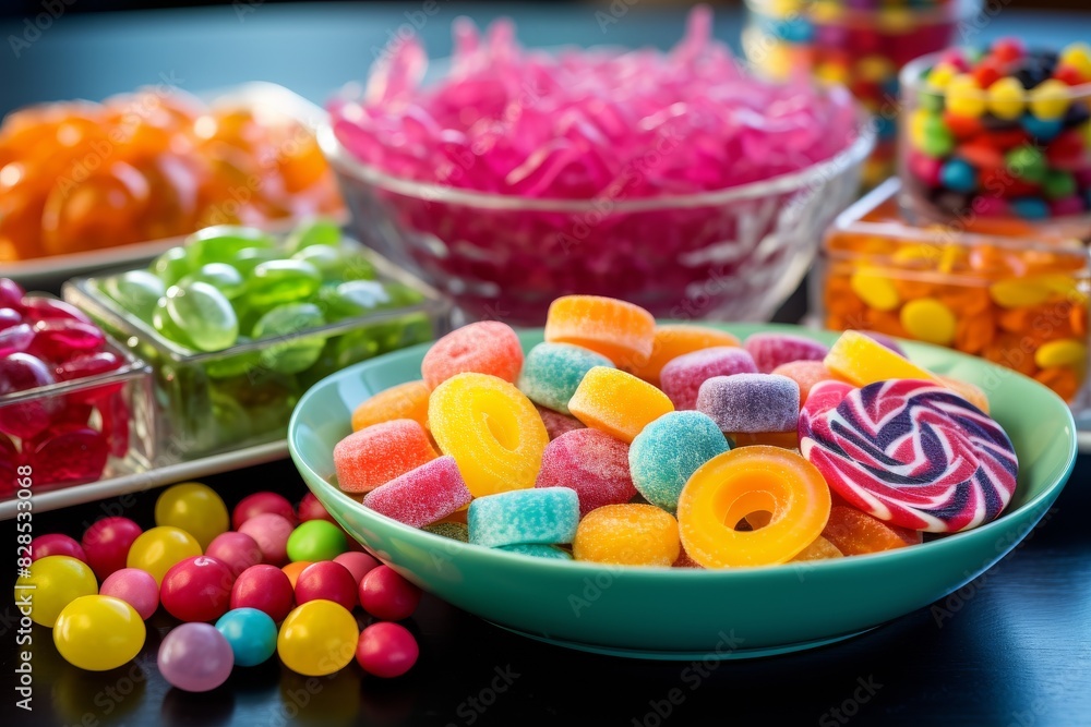 Variety Of Sweets Displayed, From Gummies To Chocolate Beans. Generative AI Variety Of Sweets Displayed, From Gummies To Chocolate Beans. Generative AI