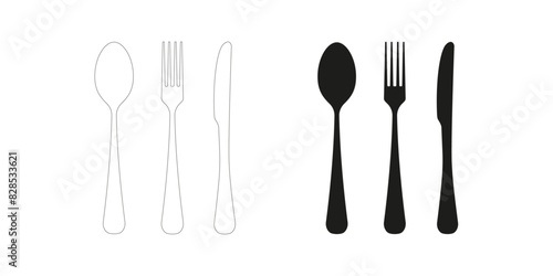 Cutlery icons spoon, fork, and knife vector illustration.
