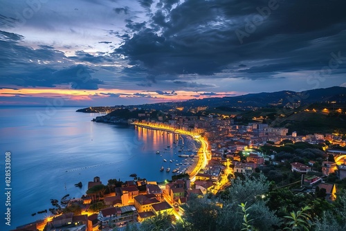 agropoli cityscape illuminated at night picturesque view from hillside travel photography photo