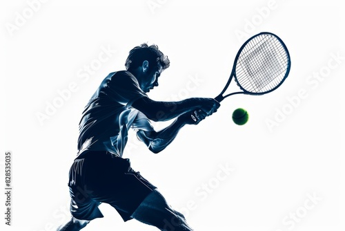 male tennis player silhouette hitting the ball with racket