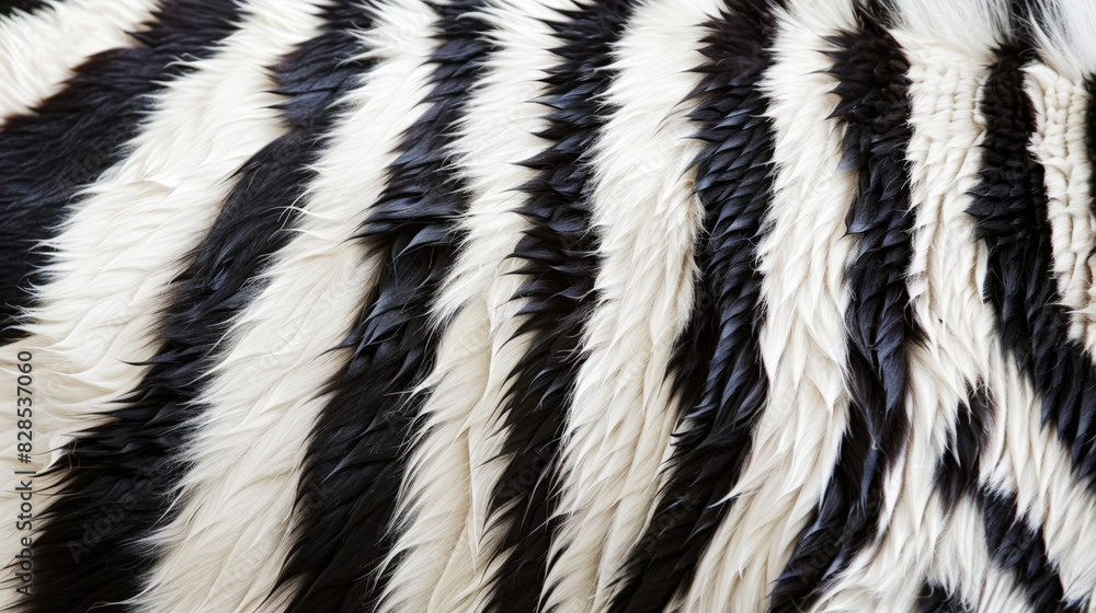 Fluffy animal zebra print. Closeup of artificial fur texture. Monochrome. Fashion background. Generative AI Fluffy animal zebra print. Closeup of artificial fur texture. Monochrome. Fashion background. Generative AI