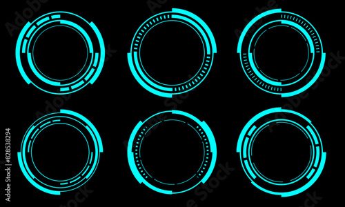 Set of sci fi blue circle user interface elements technology futuristic design modern creative on black background vector