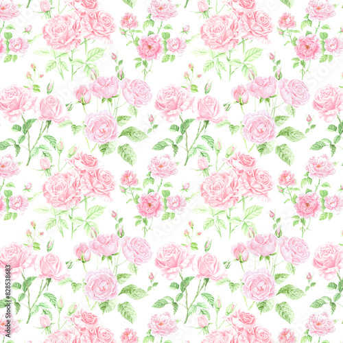 Wallpaper Mural pink roses, seamless pattern on white background, pastel colors, delicate watercolor, cottagecore, vintage cutandpaste, detailed foliage, cottage core aesthetic, muted color palette, light pink and Torontodigital.ca