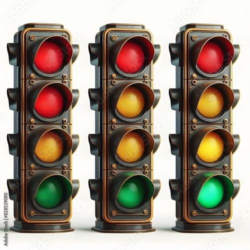 Trio of vertical traffic lights displaying red yellow beautiful pic 