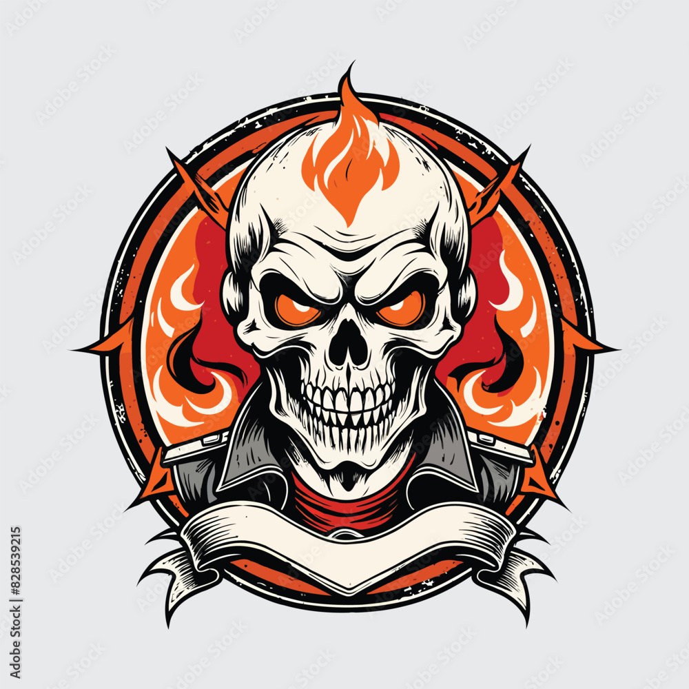 demon skull Hand Drawn retro Motorcycle Club demon skull Hand Drawn retro Motorcycle Club