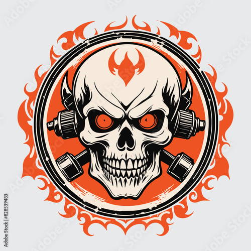 demon skull Hand Drawn retro Motorcycle Club