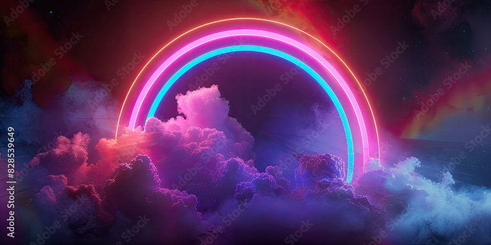 Obraz premium Vibrant Neon Rainbow with Illuminated Clouds