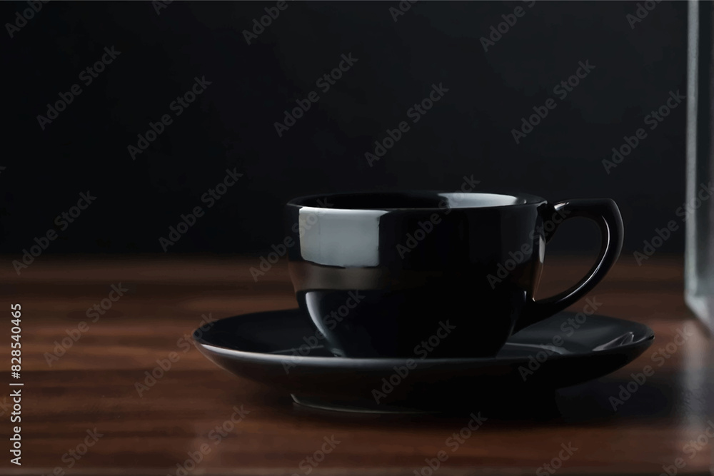 Obraz premium Cup of black coffee on a black background. Copy space.
