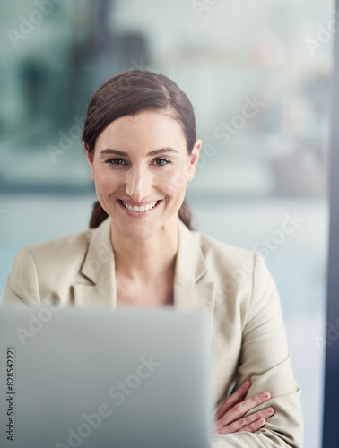 Laptop, management and smile with portrait of business woman in office for corporate career. Computer, confident and face of happy employee in professional workplace for online administration Free Download Laptop, management and smile with portrait of business woman in office for corporate career. Computer, confident and face of happy employee in professional workplace for online administration - GFXLoad