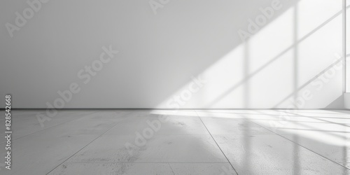 Empty white wall and smooth floor with interesting light glare Background  