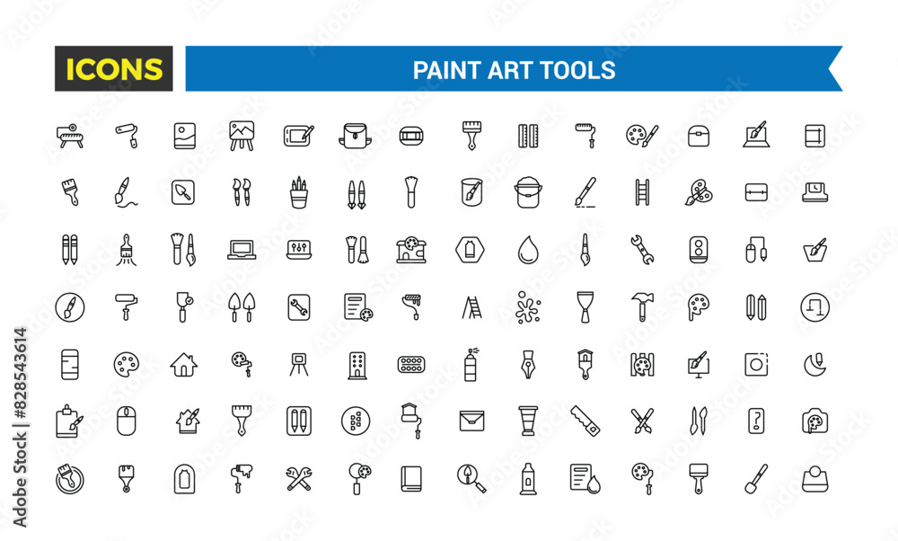 Paint art tools icon set. Outline icons pack. Editable vector icon and illustration. Paint art tools icon set. Outline icons pack. Editable vector icon and illustration.