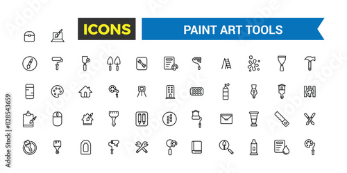 Paint art tools icon set. Outline icons pack. Editable vector icon and illustration.
