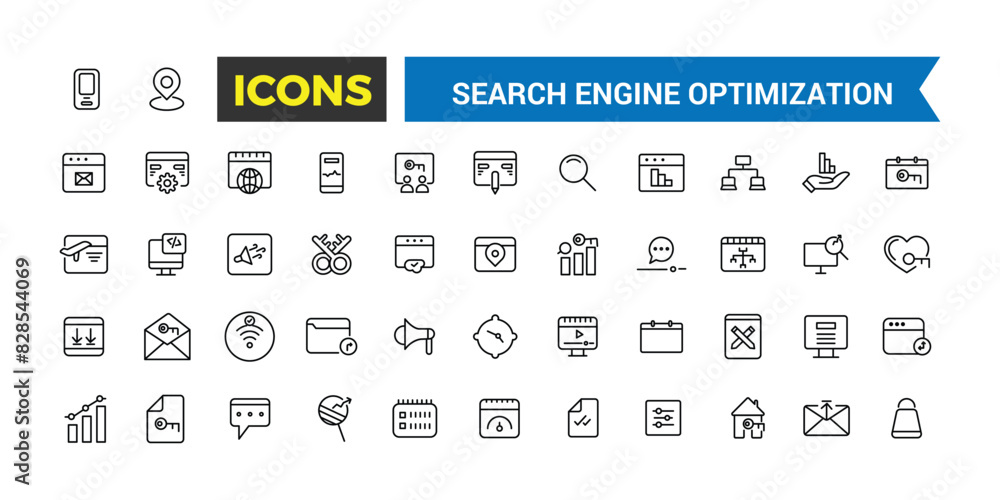 Search Engine Optimization Outline web icons set. Thin line web icon collection. Icon collection. Editable vector icon and illustration. Search Engine Optimization Outline web icons set. Thin line web icon collection. Icon collection. Editable vector icon and illustration.