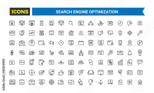 Search Engine Optimization Outline web icons set. Thin line web icon collection. Icon collection. Editable vector icon and illustration.