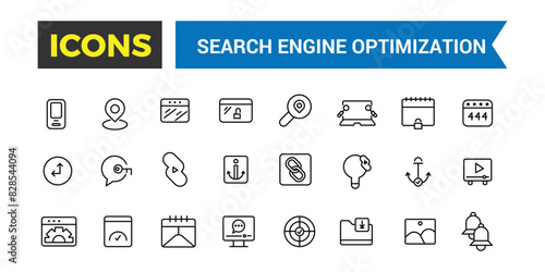 Search Engine Optimization Outline web icons set. Thin line web icon collection. Icon collection. Editable vector icon and illustration.