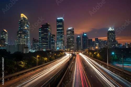 Long exposure shots of traffic in a modern city