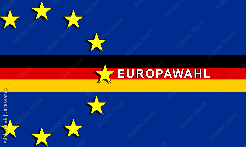 European elections in Germany, graphic illustration with text - European elections - in German, German flag and symbols of the European Union. election day, political elections, candidates, votes. European elections in Germany, graphic illustration with text - European elections - in German, German flag and symbols of the European Union. election day, political elections, candidates, votes.