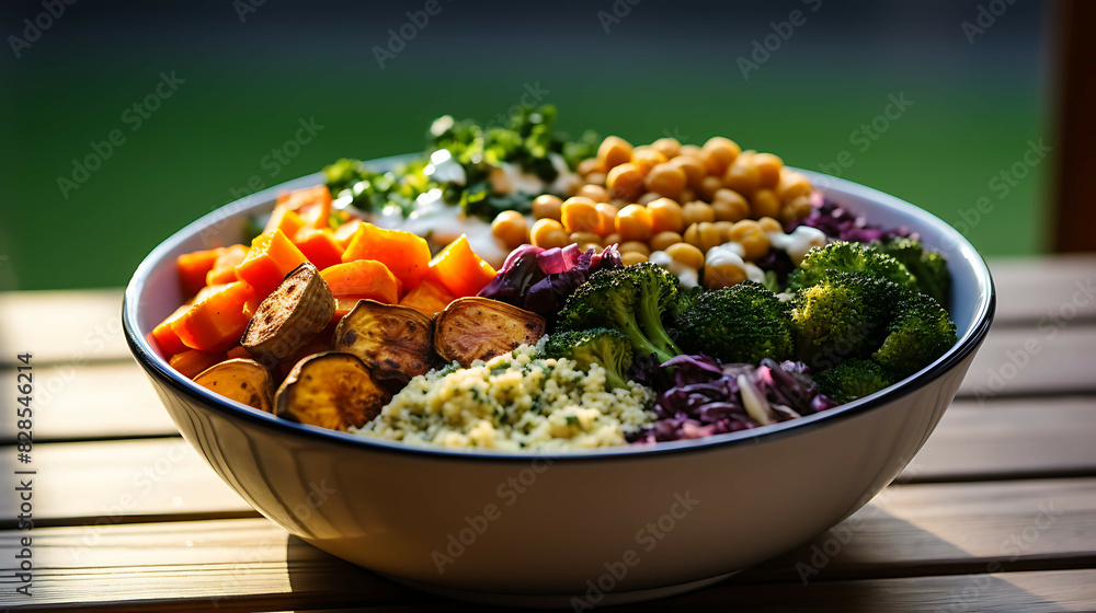 Roasted Vegetable and Chickpea Bowl recipe. Generative AI Roasted Vegetable and Chickpea Bowl recipe. Generative AI