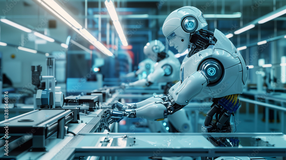 Fototapeta premium Cutting-Edge Robotics Workshop with Advanced Technology