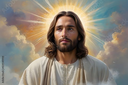 A digital painting of Jesus in heaven