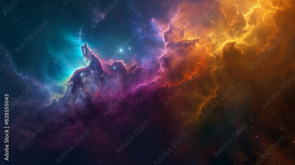 Colorful fantasy nebula with vibrant hues of blue, purple, and orange in deep space, highly detailed and hyper-realistic. Colorful fantasy nebula with vibrant hues of blue, purple, and orange in deep space, highly detailed and hyper-realistic.