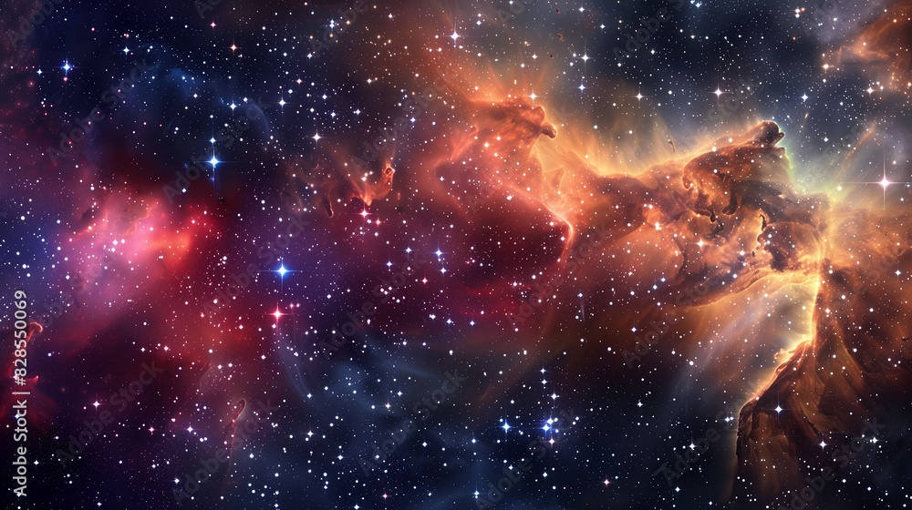 Colorful fantasy nebula with vibrant hues of blue, orange, and purple in deep space, featuring stars and gas clouds. Colorful fantasy nebula with vibrant hues of blue, orange, and purple in deep space, featuring stars and gas clouds.