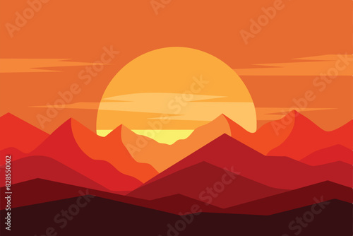 Sunset landscape vector illustration background design