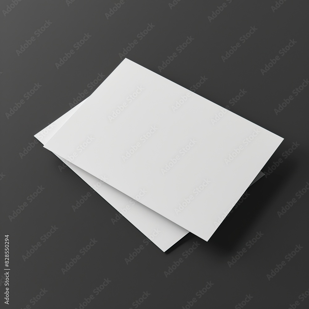 Two blank white brochures on a black background. Minimalist design mockup for advertising, branding, or graphic design projects. Two blank white brochures on a black background. Minimalist design mockup for advertising, branding, or graphic design projects.
