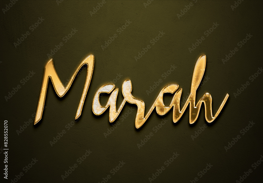 Old gold text effect of Arabic name Marah with 3D glossy style Mockup. Old gold text effect of Arabic name Marah with 3D glossy style Mockup.