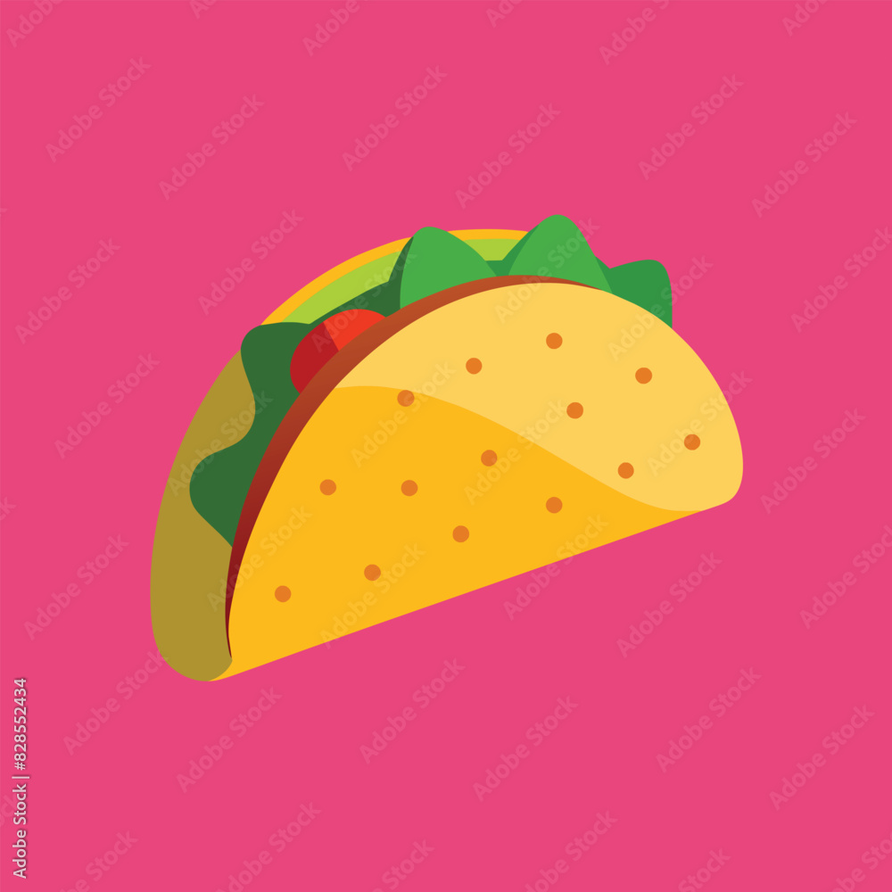 Taco with tortilla shell illustration. Mexican lunch flat vector icon on white background