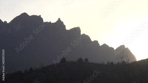 Shot of the Great Wall Simatai ridge at dawn located in the north of Beijing. photo