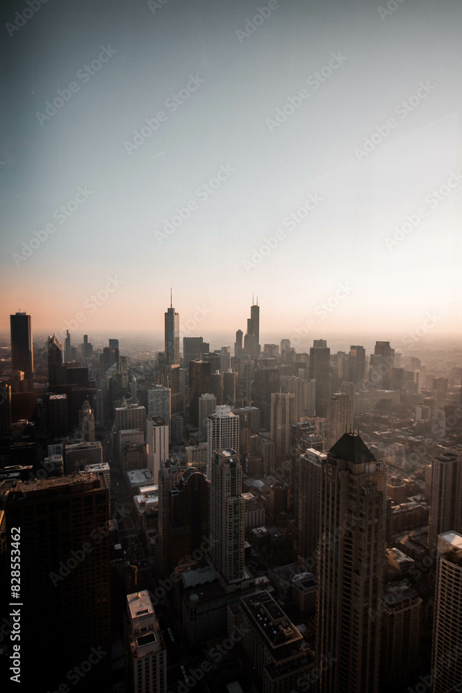 Fototapeta premium Aerial cityscape view at sunset