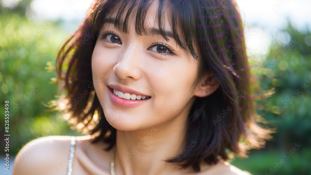 Fototapeta premium 森の中で微笑む女性